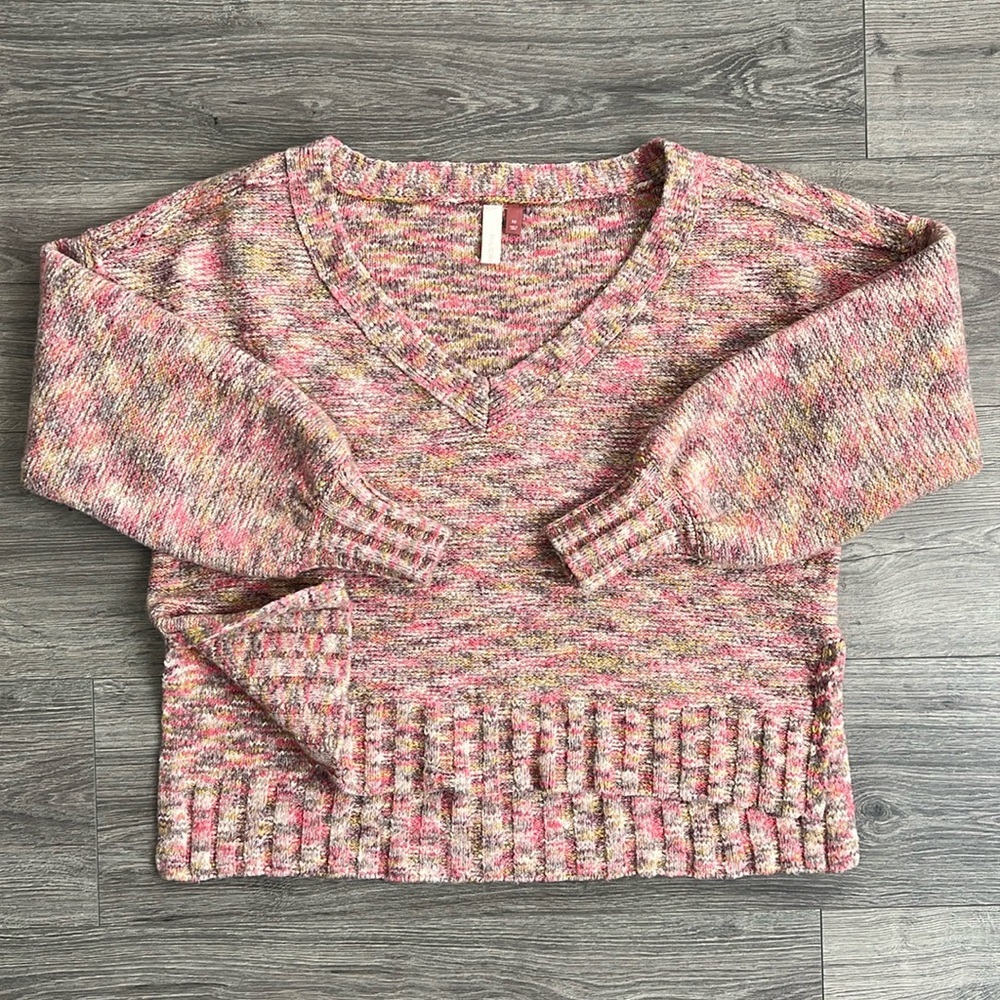 PILCRO Oversized Slouchy Sweater XS Spacedye Pink Knit V-Neck Anthro Boho Winter